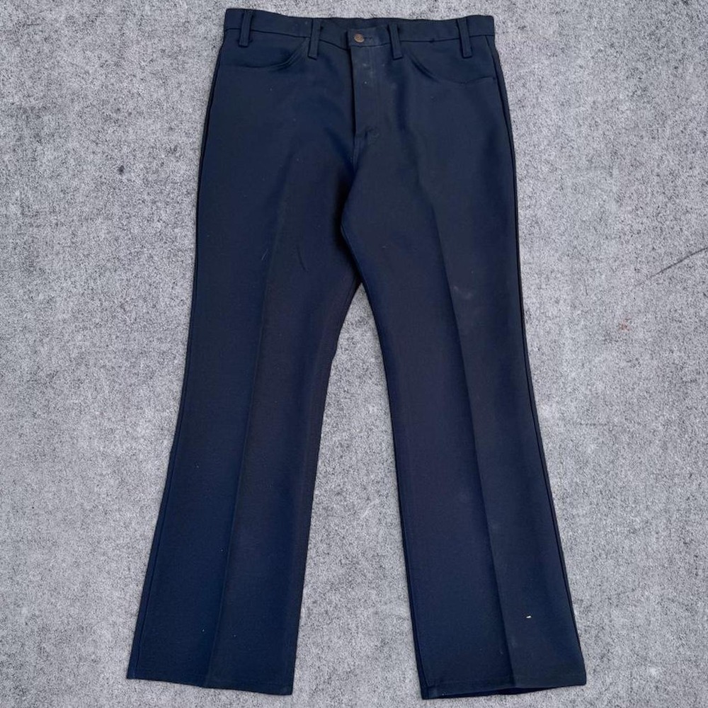 Vintage 70s Levis Black Tab Flare Pants Navy Blue 34x29 10517-6117 USA Made